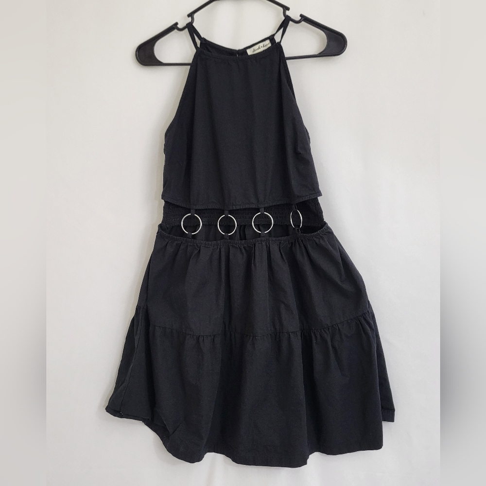 Derek Heart Romper Dress Spaghetti Strap High Metal Ring Accent Black size Large